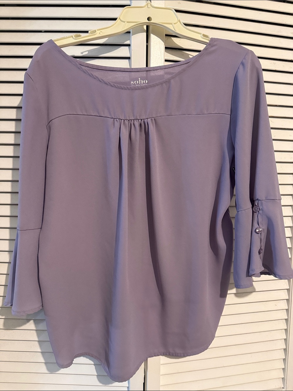 Soho Lavender Scoop Neck Blouse with Button-Tab Sleeves